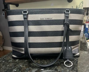Dana Buchman Large Black/gray Stripe Tote Handbag - Picture 1 of 6