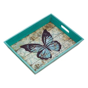 HOME DECOR BLUE BUTTERFLY SERVING TRAY - Picture 1 of 2