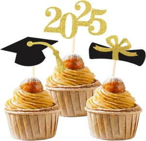 Class of 2025 Glitter Graduation Cupcake Topper, Food/Appetizer Picks for Gradua - Picture 1 of 6