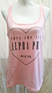 Alpha Phi Beta Tau Womens Tank Top Sleeveless Pink Black Sz M 100% Cotton  - Picture 1 of 11