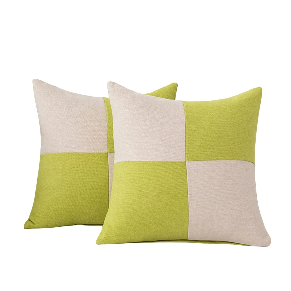 Funda de cojín a cuadros de lino y algodón para el hogar oficina sofá coche funda de almohada Foto 1 de 2