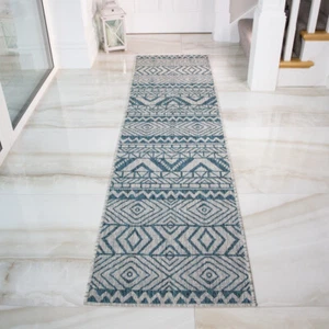Alfombra grande interior tejido plano turquesa azul marroquí de colección Long Runner toscana - Imagen 1 de 6