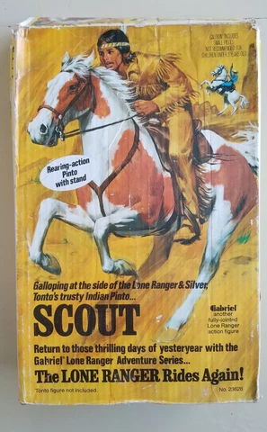 Vintage 1970s Gabriel LONE RANGER SCOUT & TONTO Action Figures Horse in Box Cover