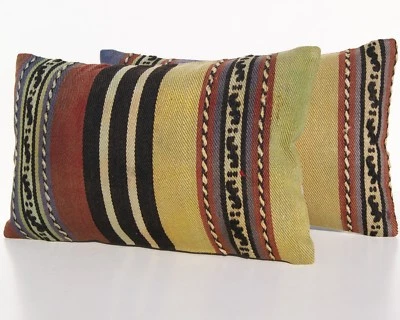 FUNDA ALMOHADA ALFOMBRA LANA TURCA RECTANGULAR TEJIDA A MANO DOS ALFOMBRAS KELIM 20"x12"  Foto 1 de 3