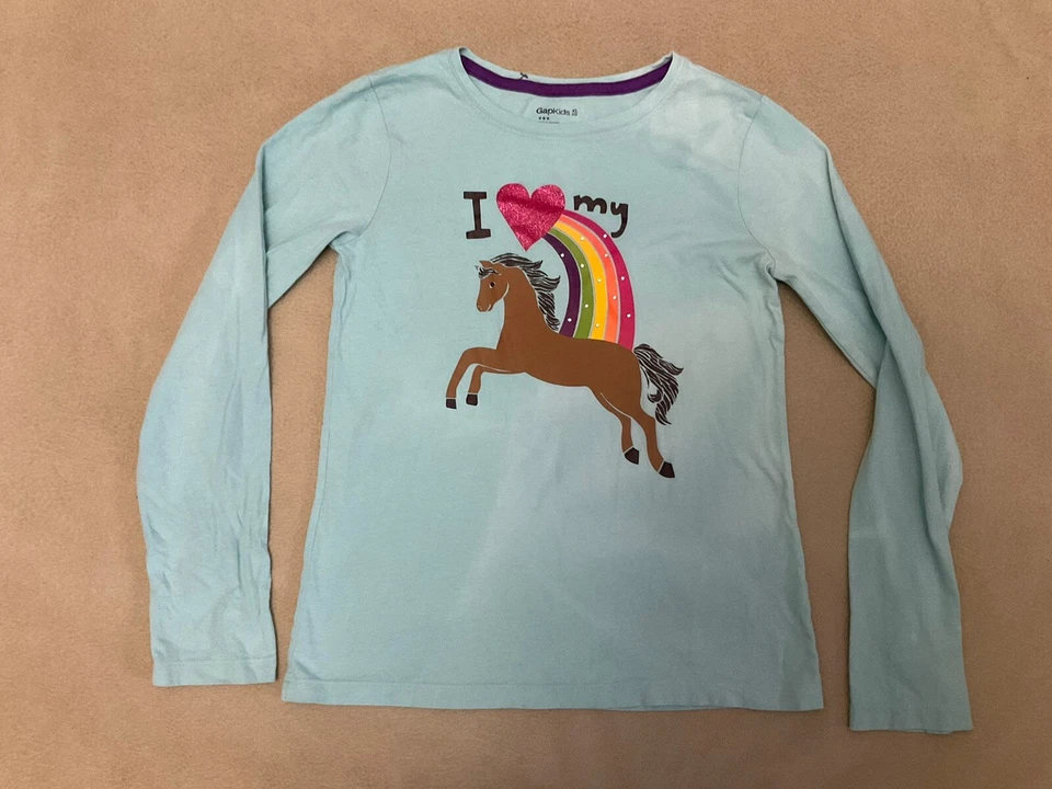 Gap Kids I Love My Horse Tshirt 12 Girls Long Sleeve Rainbow - Image 1 of 4