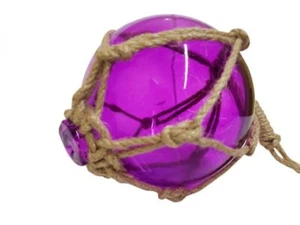 Flotador de pesca con bola de vidrio japonés púrpura con decoración de red marrón 6" - Imagen 1 de 1