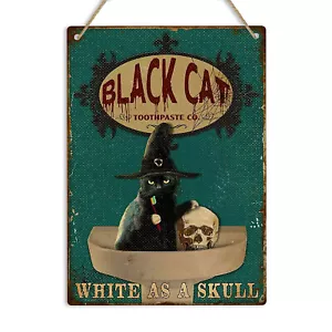 Black Cat Toothpaste Funny Metal Bathroom Sign Retro Wall Plaque Toilet WC Gift - Picture 1 of 17