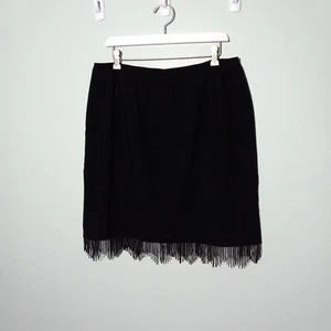 Y2K Mini Skirt size 16, Beaded Fringe Black Suiting Fabric Lane Bryant Party GUC - Picture 1 of 14