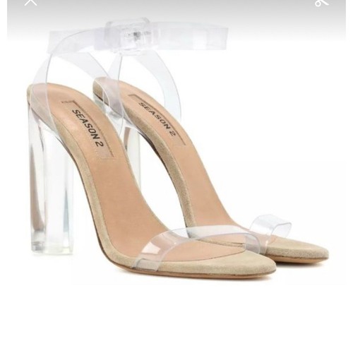 YEEZY Stagione 2 Trasparente Cinturino Caviglia Tacco Lucite Sandalo Minimalista Tacco 38 5
