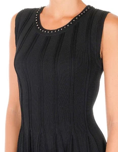 NEW $1800 Gucci Pleated Dress L Black Detail Studded-neck Sleeveless - Picture 1 of 10