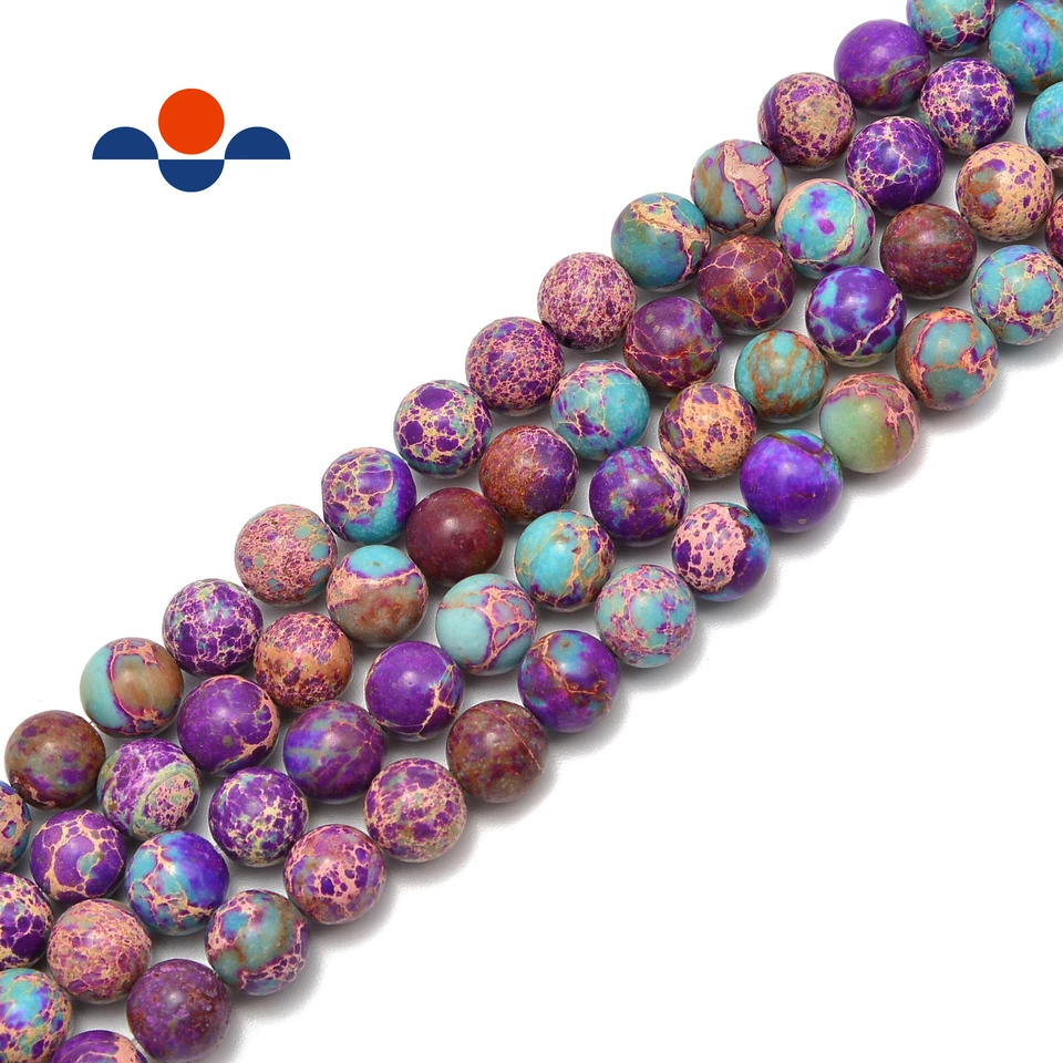 Purple Sea Sediment Imperial Jasper Smooth Round Beads 6mm 8mm 10mm 15.5''Strand - Image 1 of 2