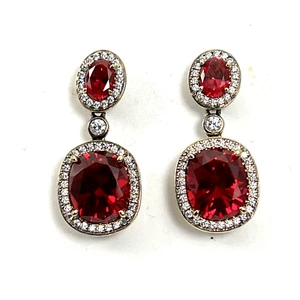 Pendientes para mujer de plata de ley 925 circonita cúbica cojín rojo halo colgante - Imagen 1 de 8