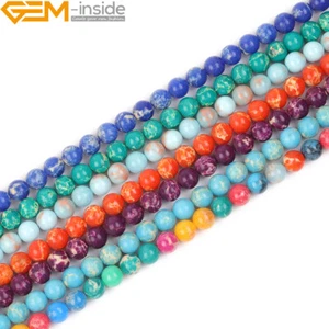 Mult-clolor Sea Sediment Jasper Stone Round Loose Beads Jewelry Making 15" - Picture 1 of 120