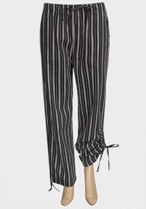 Pantaloni donna NUOVI gamba larga con coulisse polsino blu navy a righe - Foto 1 di 4