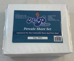 BRAND NEW My Pillow Percale Sheet Set White King Size - Picture 1 of 4