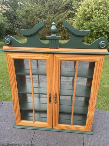 Vintage Wood Glass Door Table Top Wall Hanging Display Curio Cabinet 21x17x3” Cover