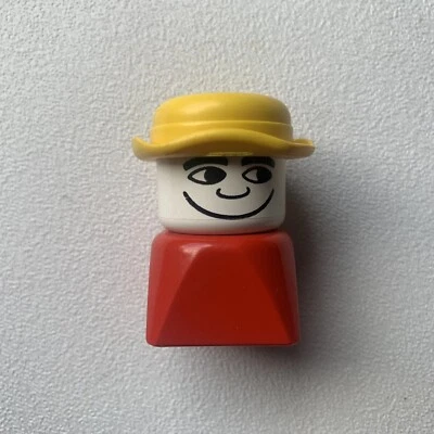 Lego Duplo Figure Male Yellow Derby Hat Red Base Vintage 1980 Minifigure Minifig - Image 1 of 4