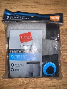 Hanes Kids Boys Platinum Cotton 3-Pack Boxer Brief Underwear Medium M Gray Black - Picture 1 of 6