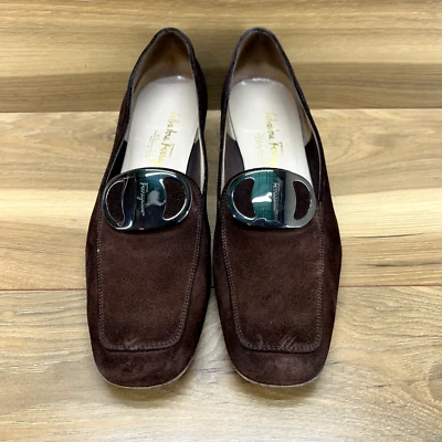 Salvatore Ferragamo 女式 10 码 AA 棕色麂皮绒高跟鞋 — 第 1/4 张图片