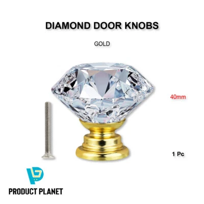 40mm Glass Crystal Door Knobs Gold Diamond Pulls for Cabinet Drawer Handle - Image 1 of 4
