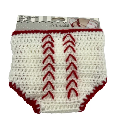 Capa de beisebol So 'Dorável 1 peça fralda de crochê manual tamanho 0-6 meses -NOVA - Imagem 1 de 4