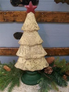 LIQUIDACIÓN NUEVO CON ETIQUETAS 15" Rústico IMPRESIÓN DE NOTICIAS ÁRBOL DE NAVIDAD Estrella Roja Decoración de Mesa - Imagen 1 de 1
