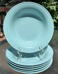 6 Beautiful Nancy Calhoun Japan Light Aqua 7 3/4” Rimmed Bowls - Picture 1 of 11