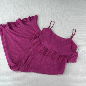 Saylor Kleid Damen Small Rosa Metallic Benedetta Midi Fee Party Rüschen NEU - Bild 1 von 14