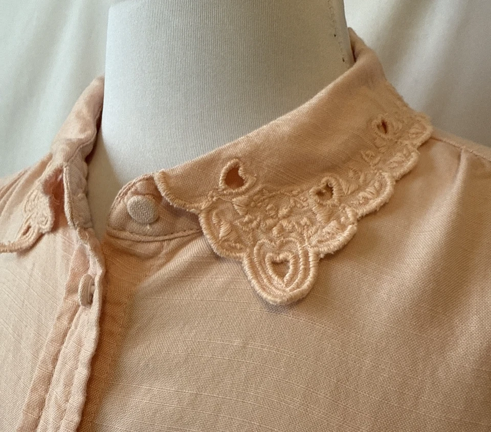 Lauren Conrad Women's Petite L Cottagecore Embroidered Heart Collar Blush Blouse - Image 1 of 4