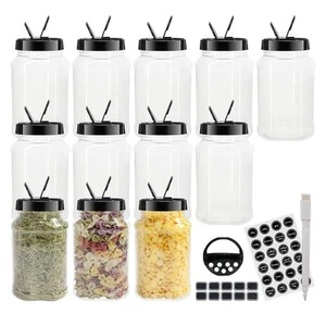 12 Pack 16 oz Clear Plastic Spice Jars With Black Lids Bottles Seasoning - Picture 1 of 6