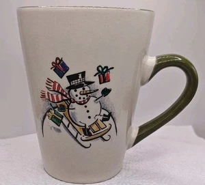 Tazza caffè casa Eddie Bauer pupazzo di neve slitta vacanze Natale inverno verde  - Foto 1 di 7
