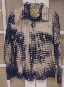 With Defects! A Rare Bird Bleached Flannel Handmade Button Up Shirt Phoenix Blue - Picture 1 of 14