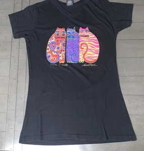 VTG S/M LAUREL BURCH FELINE FRIENDS ARTISTIC CATS DRESS T-SHIRT BLACK USA - Picture 1 of 18