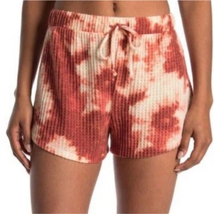 Abound Womens Waffle Knit Elastic Drawstring Waist Tie Dye Shorts in Rust Small - Picture 1 of 5