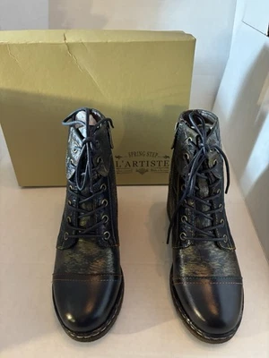 L’Artiste by Spring Step Fallinluv Leather Lace-Up Boots –Navy Multi Sz 6. 054 - Image 1 of 4