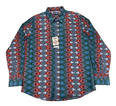 Camisa Wrangler Checotah Western Talla L Azteca Suroeste Perla A Presión Nueva con Etiquetas Nueva Foto 1 de 4