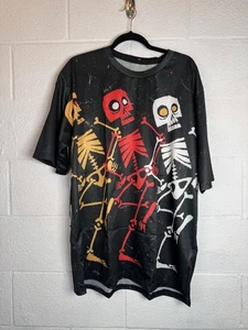 Halloween Skelett Tanz Grafik Shirt 2XL All Over Print Semi Sheer Tee - Bild 1 von 6