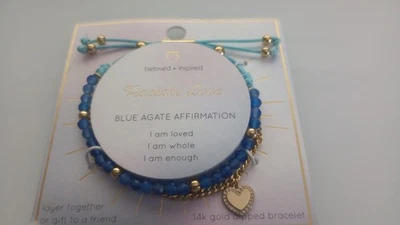 AMADO + INSPIRADO Brazalete Sumergido Oro 14K Afirmación Ágata Azul RADIATE AMOR Foto 1 de 3