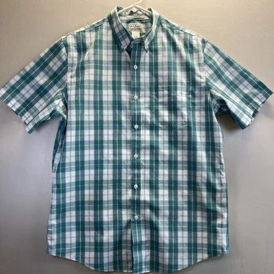 LL Bean Shirt Men Medium Green large-Gangnam Print Wrinkle Resistant Casual - Image 1 of 4
