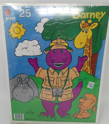 1992 Vintage Safari Barney Milton Bradley Kids Cardboard Puzzle Made USA SEALED - Image 1 of 4