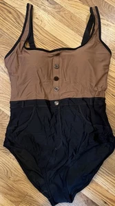 Nwot Womens Brown/Black Button One Piece Bathing Suit Large - Picture 1 of 2