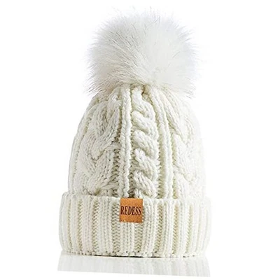  Gorro feminino inverno pompom com forro de lã quente, grosso tamanho único branco - Imagem 1 de 4