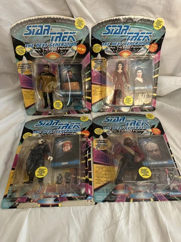 Lot of 4 1993 Star Trek The Next Generation Action Figures NEW, 3 SEALED, 1 Open Cover