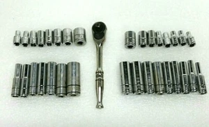 ATD 1/4" Drive Ratchet SAE Metric Chrome Socket, 33 Piece Replacement VTG Group - Picture 1 of 5