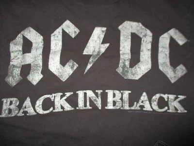 2010 Repro AC DC "Back in BLACK" (SM) T-Shirt w Raised Puffy Letters ANGUS YOUNG - Image 1 of 2