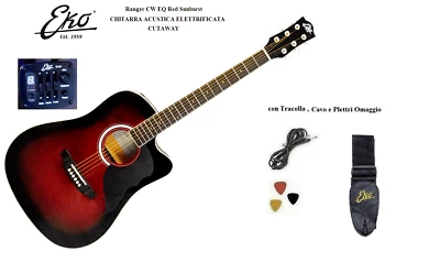 EKO RANGER CW EQ RED SUNBURST CHITARRA ACUSTICA ELETTRIFICATA + TRACOLLA + CAVO - Immagine 1 di 4