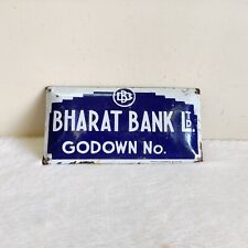 Vintage Bharat Bank Ltd.Godown Emaille Schild Blau Weiß Dekorativ Sammlerstück