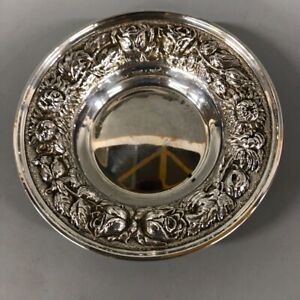 Stieff Silver Dish Tray Floral Repousse Border Serving Plate Decorative -CP