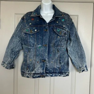 Chaqueta vaquera vintage años 80 Everblue DNA Jeanetics adornada para mujer talla M - Imagen 1 de 11
