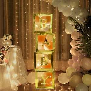 Baby Shower Boxes Party Decorations w Warm White Fairy Lights  4 PCS Gold NEW - Picture 1 of 10